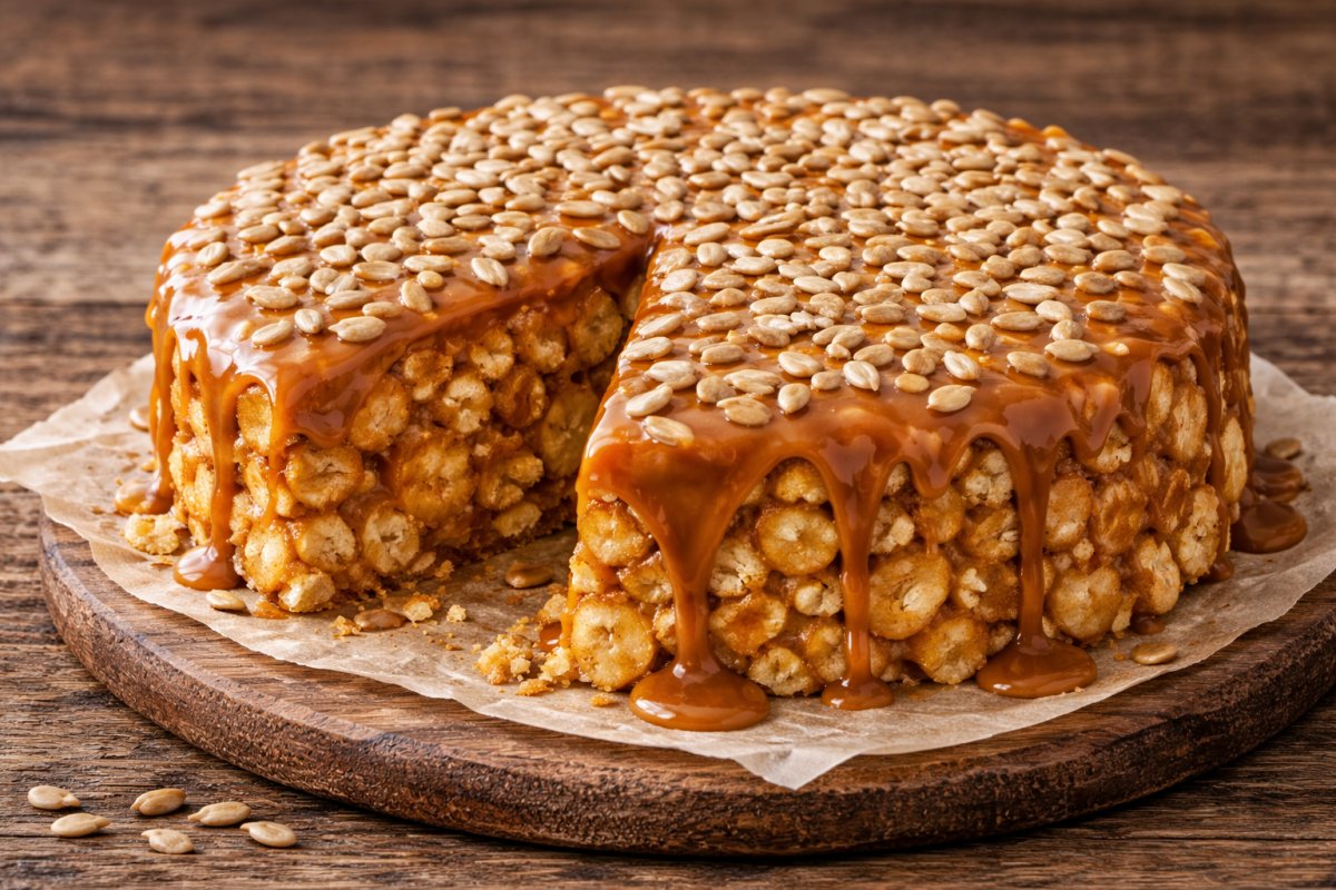 Карамельний торт з ірисками та насінням Карамельний торт з ірисками та насінням